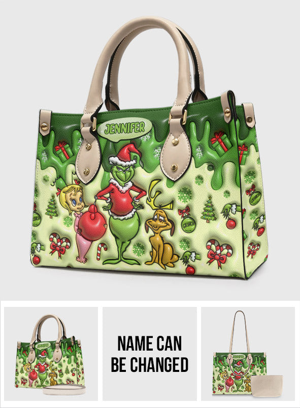 Personalized Grinchmas Leather Handbag Unique Gift for Mom
