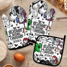 Load image into Gallery viewer, Personalized Nightmare Before Christmas Oven Mitts &amp; Pot Holder Set Gift Idea

