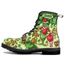 Load image into Gallery viewer, Personalized Grinch Leather Boots Custom Name Holiday Gift
