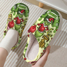 Load image into Gallery viewer, Personalized Christmas Slippers with Grinch Design for Adults | Cozy Holiday Gift
