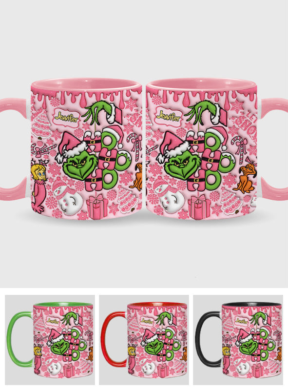 Personalized Grinch Christmas Accent Mug with Custom Name for Holiday Gifts