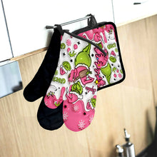 Load image into Gallery viewer, Personalized Merry Grinchmas Oven Mitts &amp; Pot Holder Set for Christmas
