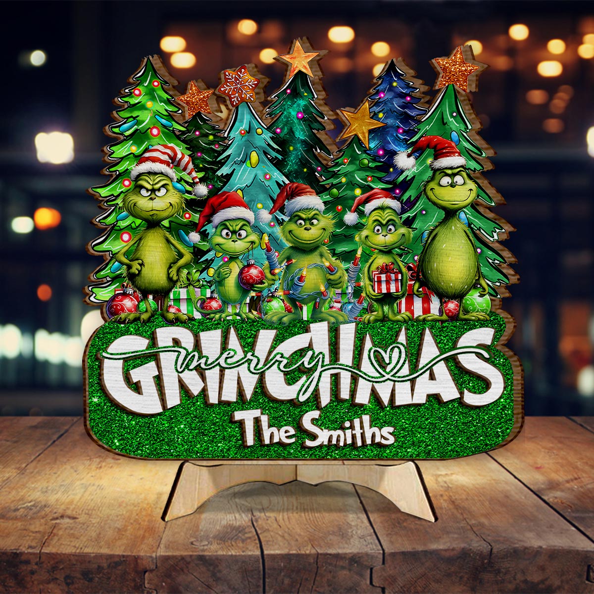 Personalized Merry Grinchmas 2 Layered Wood Sign for Christmas