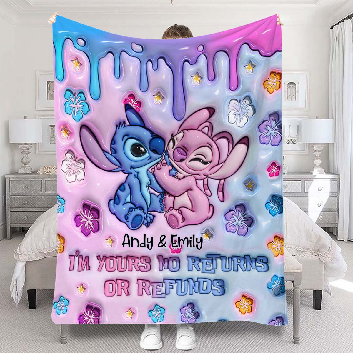 Personalized Ohana Blanket Custom Name Gift for Couples