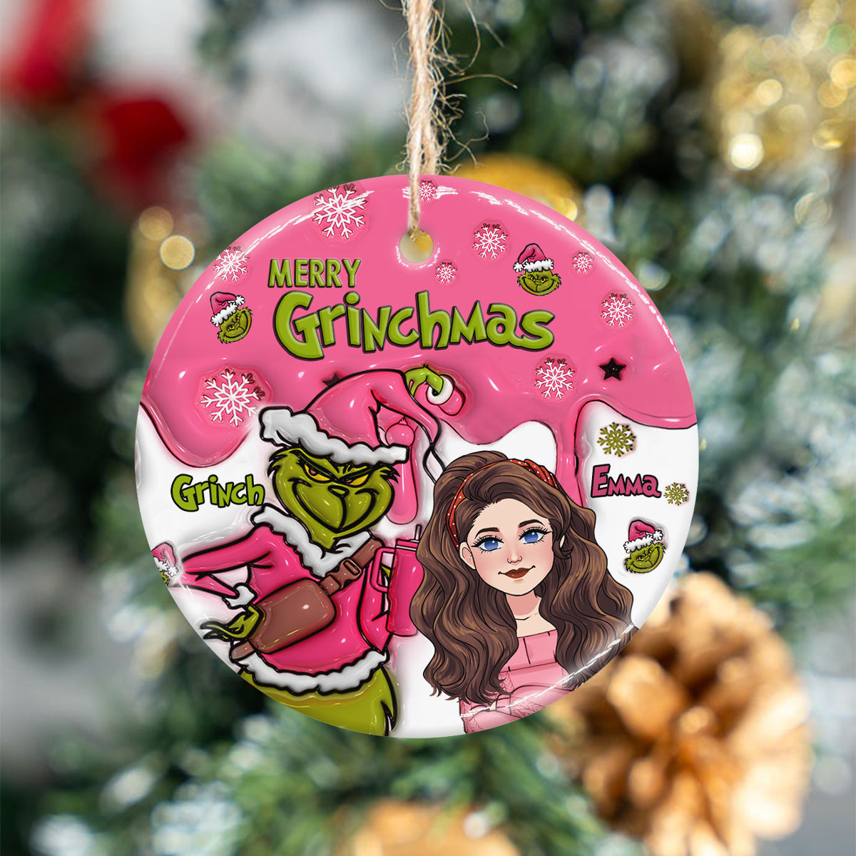 Personalized Ceramic Christmas Ornament Merry Grinchmas Gift