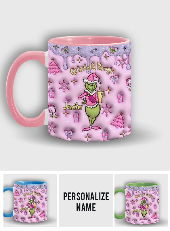 Personalized Grinchy & Bougie Accent Mug Custom Name Gift for Christmas