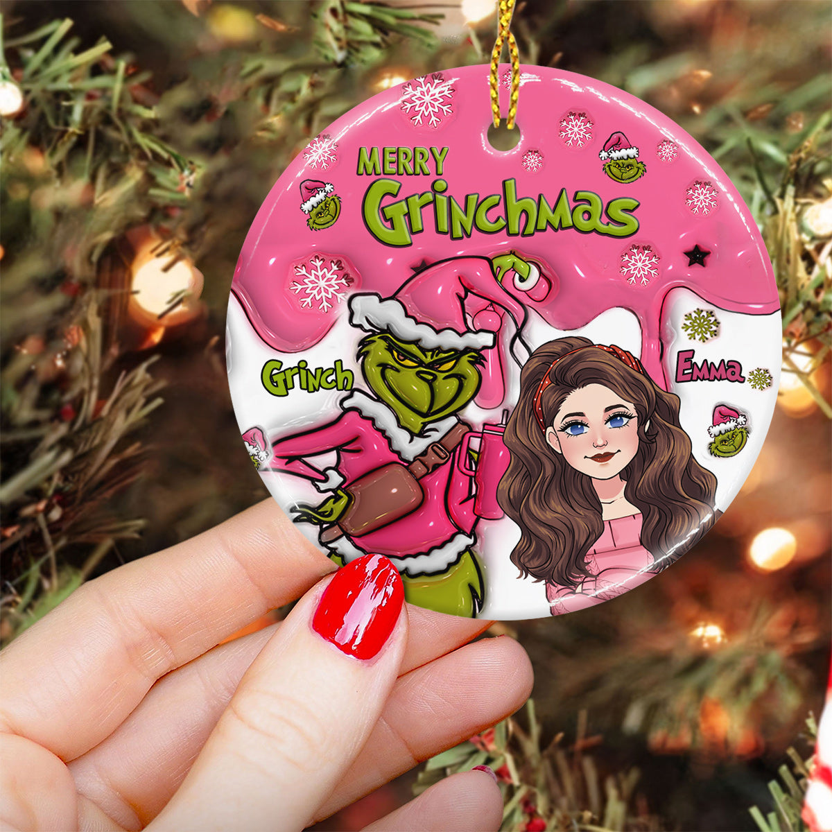 Personalized Ceramic Christmas Ornament Merry Grinchmas Gift