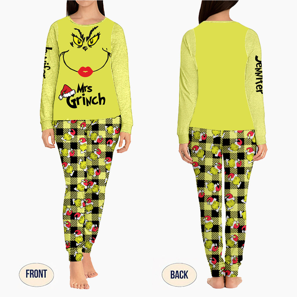 Personalized Grinch Couple Pajamas Set for Christmas | Custom Name