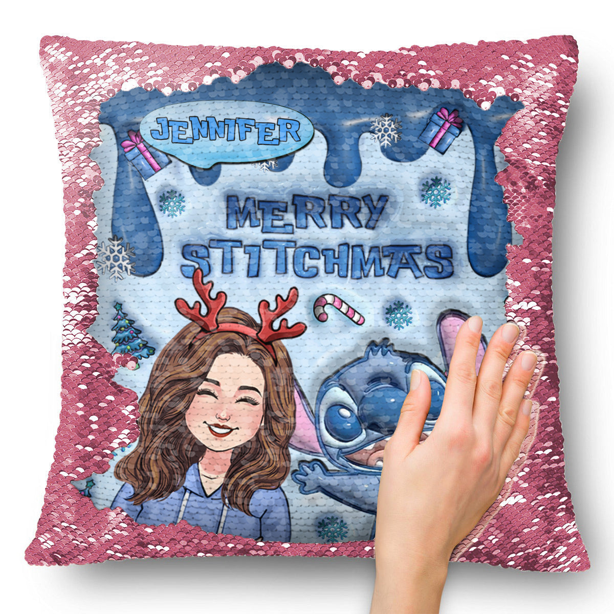 Personalized Sequin Pillow Cover Merry Christmas Gift for Mom
