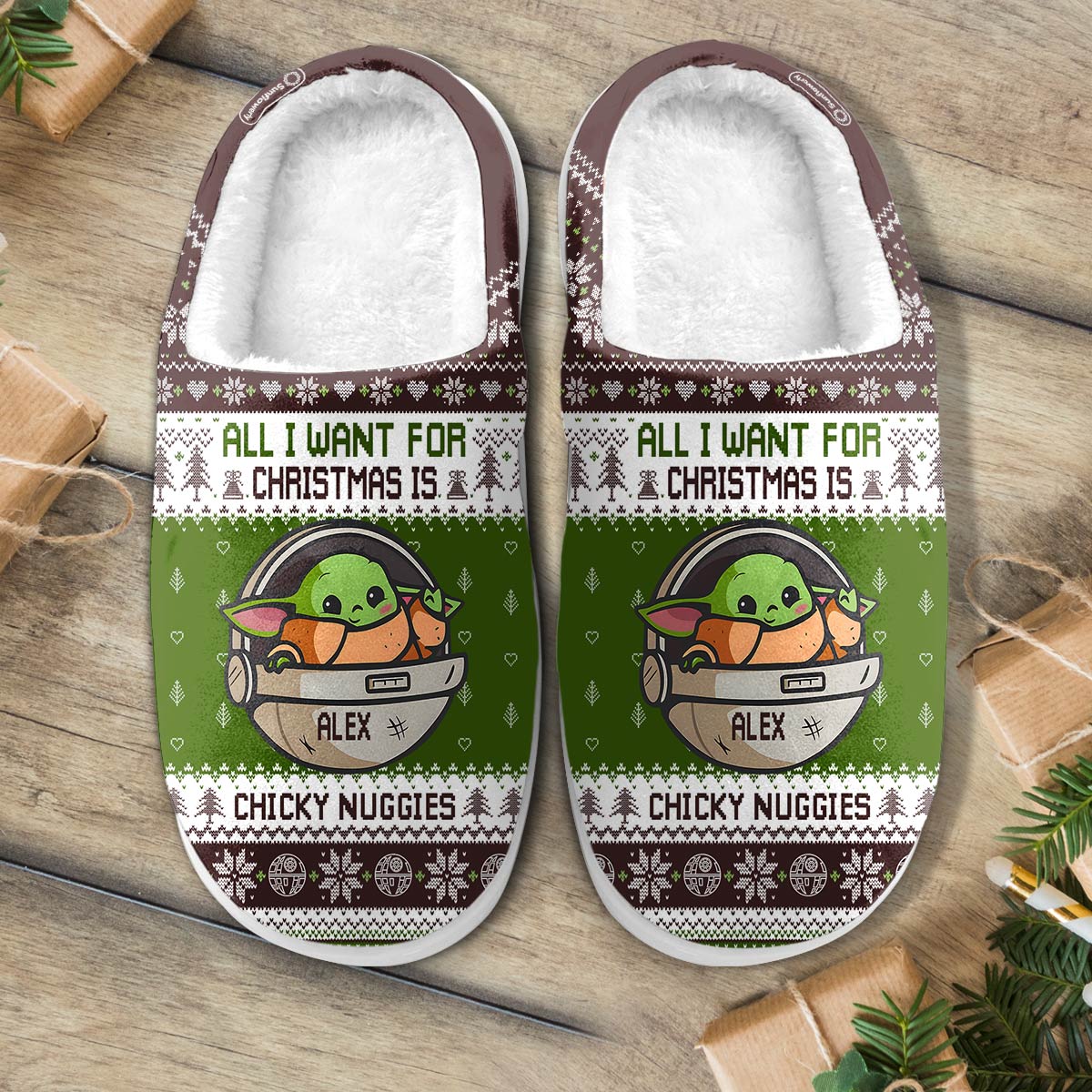 Personalized Christmas Slippers with Custom Name Chicky Nuggies Gift