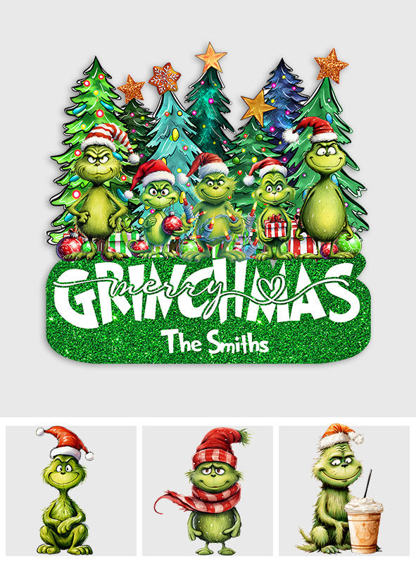 Personalized Merry Grinchmas Shaped Doormat Custom Family Name Holiday Decor