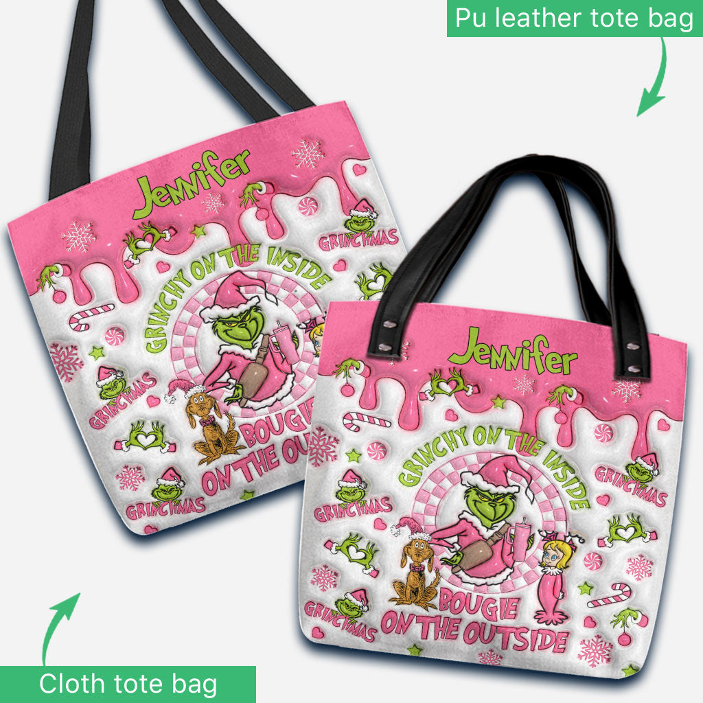 Personalized Grinchy On The Inside Tote Bag Custom Name Gift