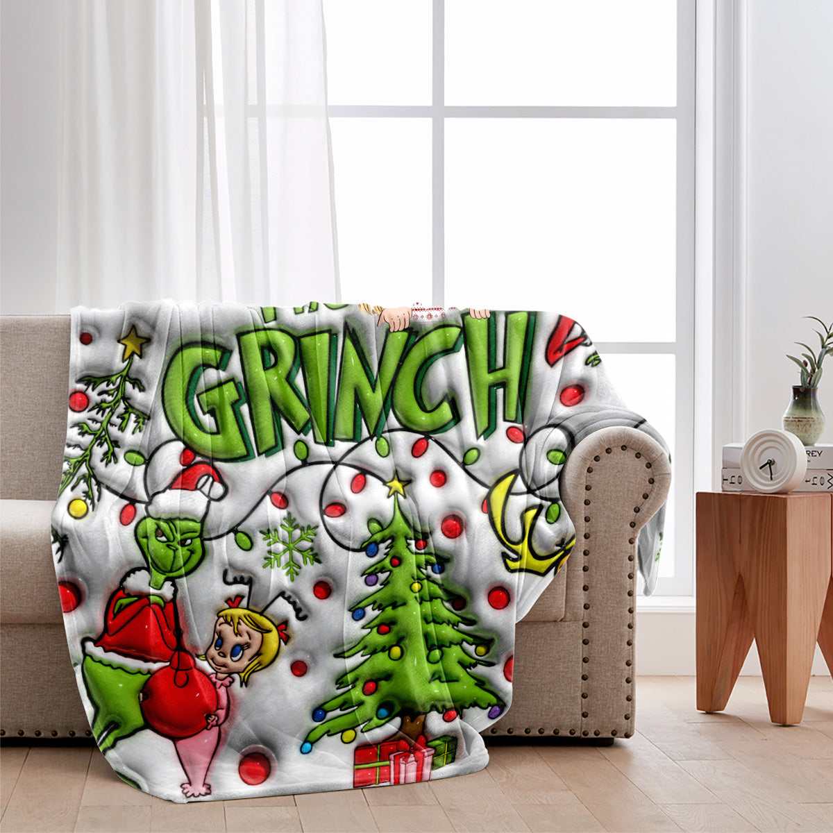 Personalized Grinch Blanket Custom Name Gift for Christmas