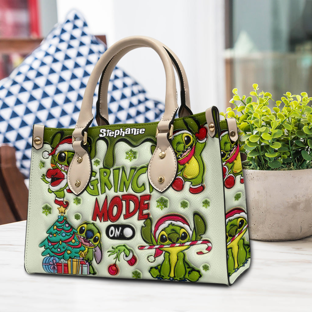Personalized Grinch Mode Leather Handbag Custom Name Gift for Her