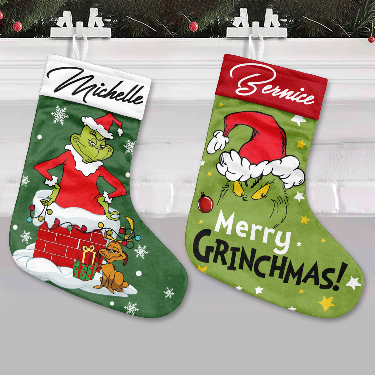 Personalized Grinch Christmas Stocking Custom Name Holiday Decor