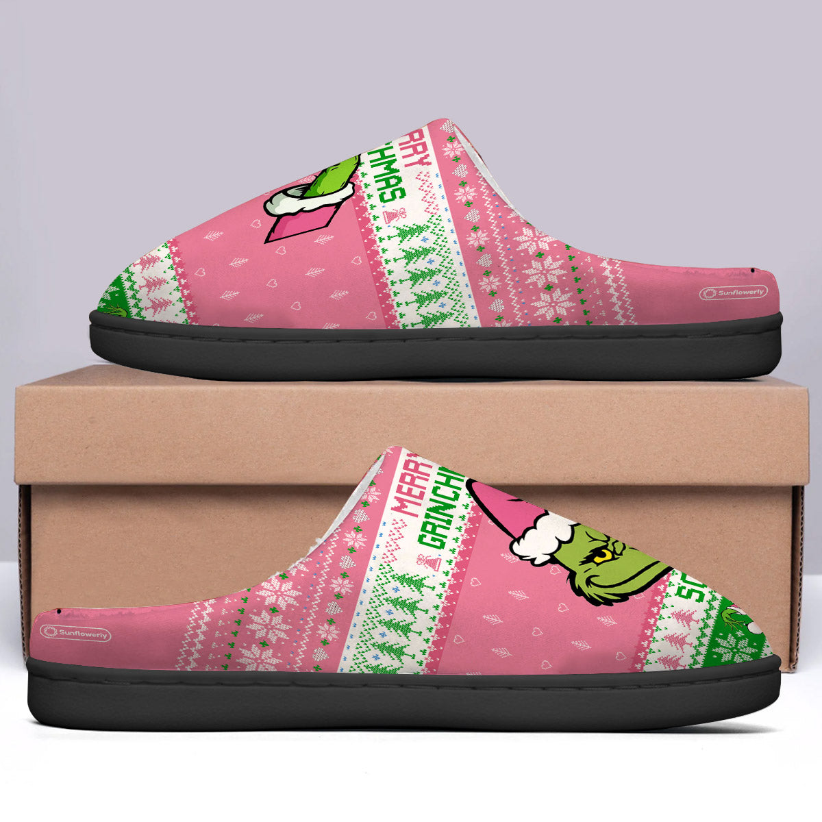 Personalized Merry Grinchmas Slippers Custom Name Holiday Gift