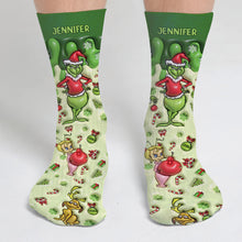 Load image into Gallery viewer, Personalized Christmas Socks with Grinch Design for Kids &amp; Adults
