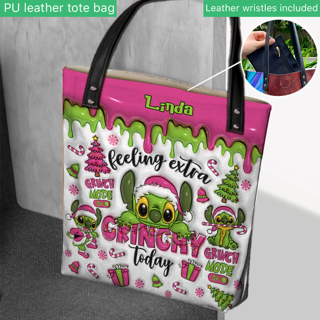 Personalized Grinch Tote Bag Custom Name Gift for Christmas
