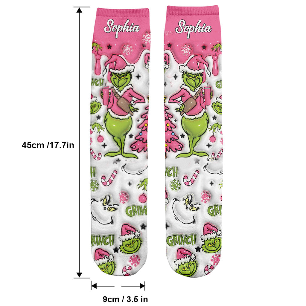 Personalized Grinch Socks Custom Name Holiday Gift for Her