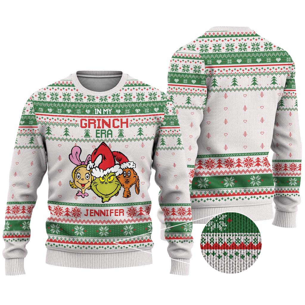 Personalized Grinch Era Ugly Sweater Custom Name Gift for Kids