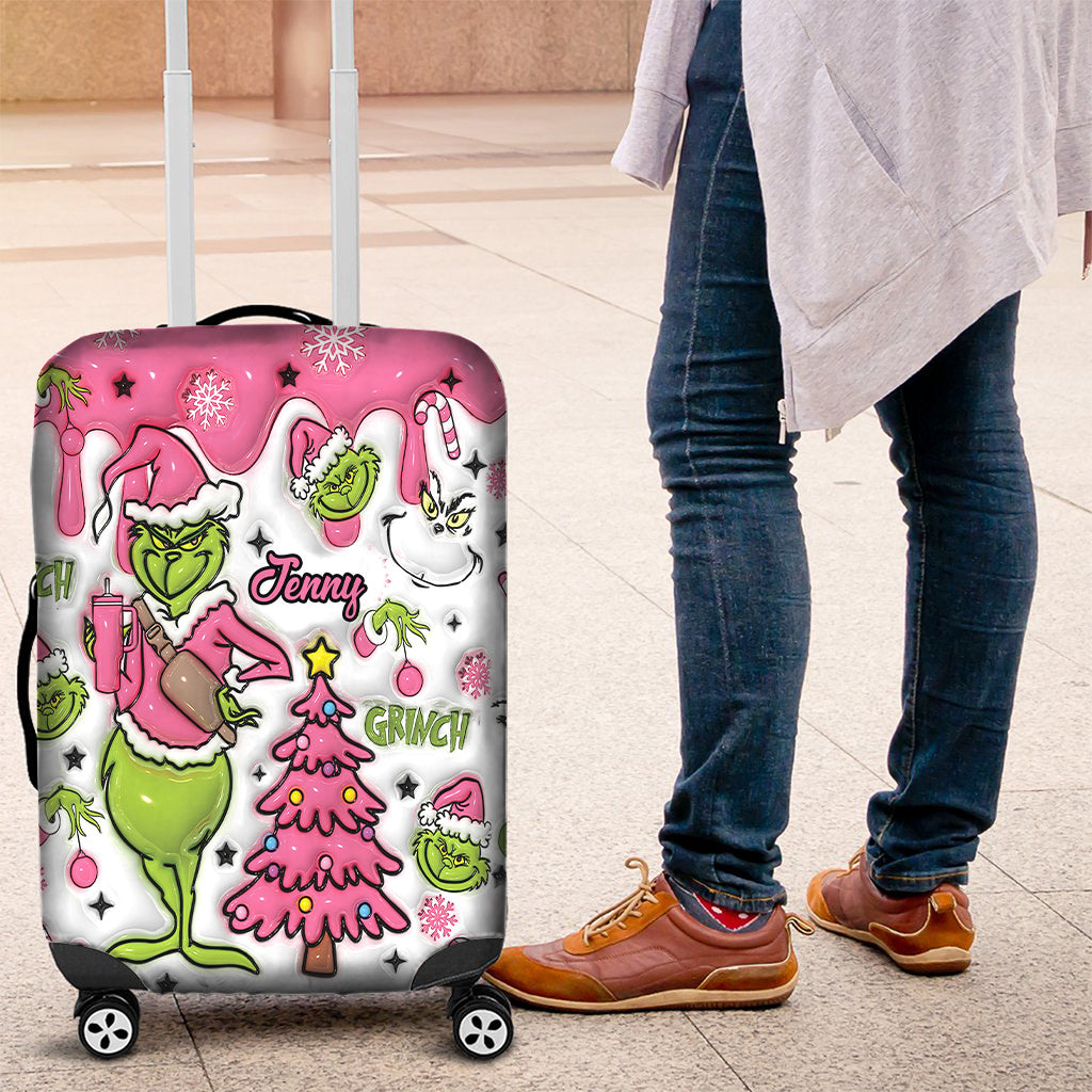 Personalized Grinchmas Luggage Cover Custom Name for Christmas