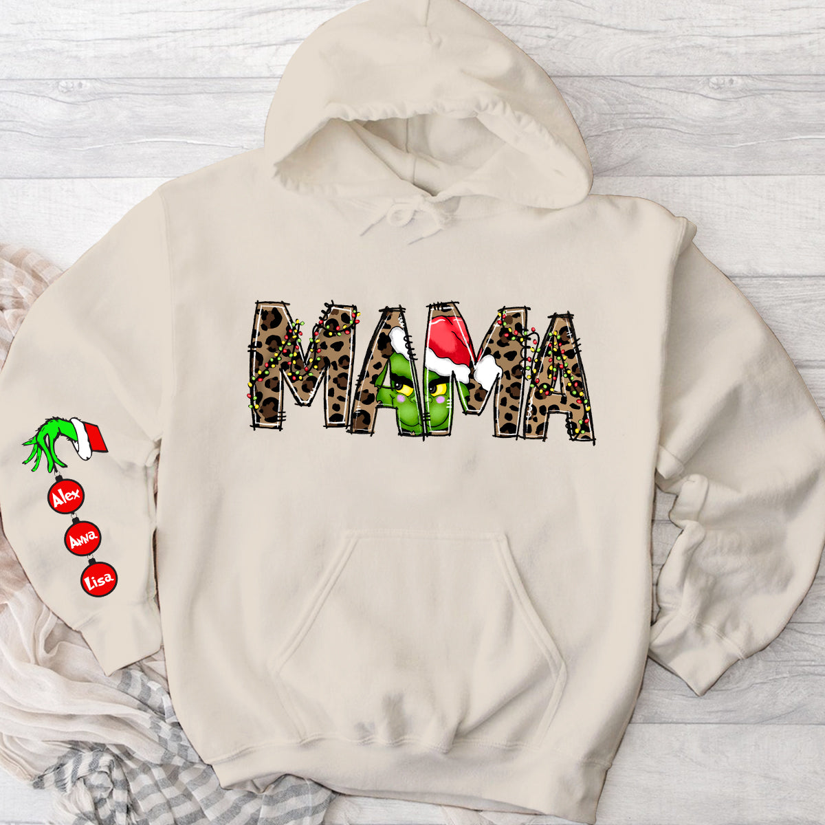 Personalized Christmas Hoodie for Mom with Grinch Design