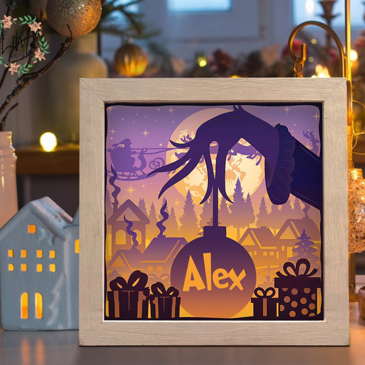 Personalized Christmas Light Shadow Box Custom Name Decoration Gift