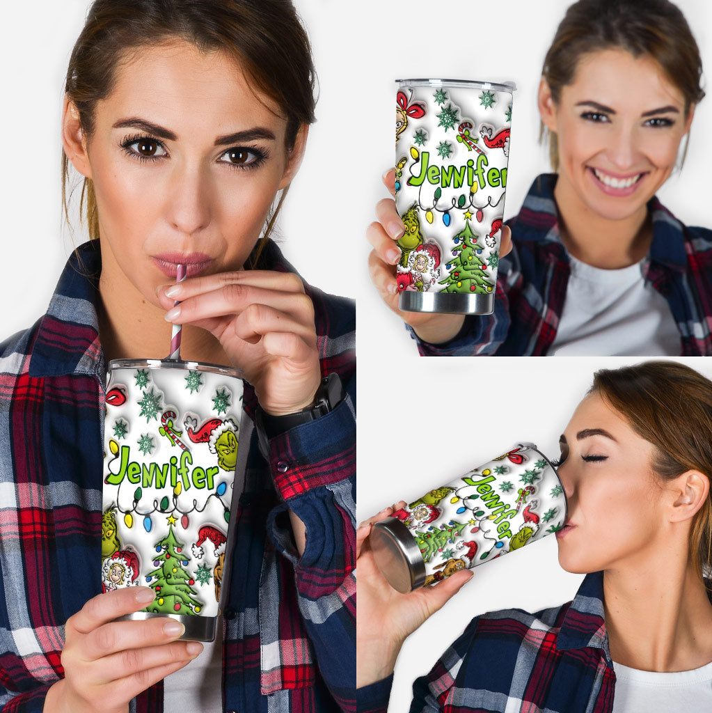 Personalized Grinch Tumbler with Name Custom Christmas Gift