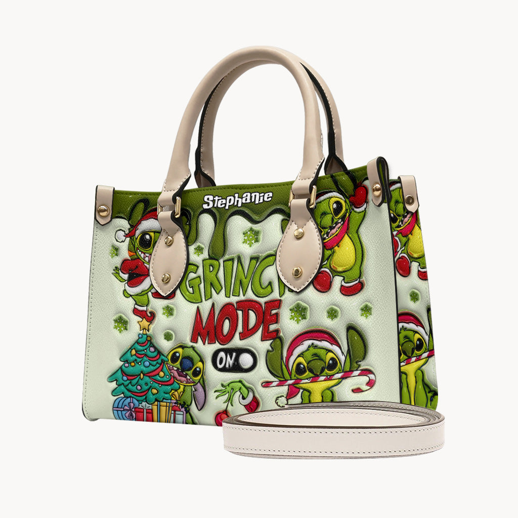 Personalized Grinch Mode Leather Handbag Custom Name Gift for Her