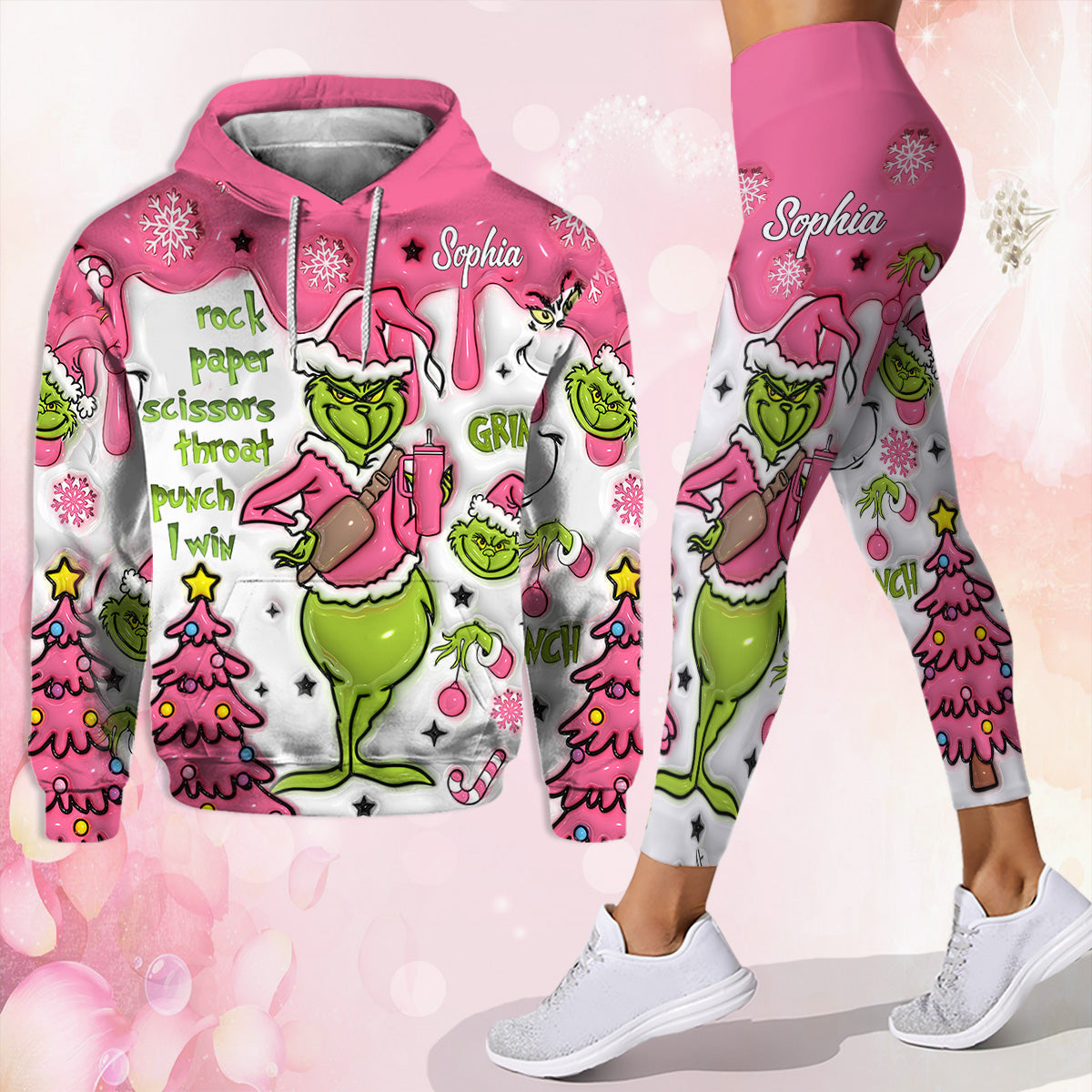 Personalized Grinch Hoodie and Leggings Set for Christmas | Custom Name Gift