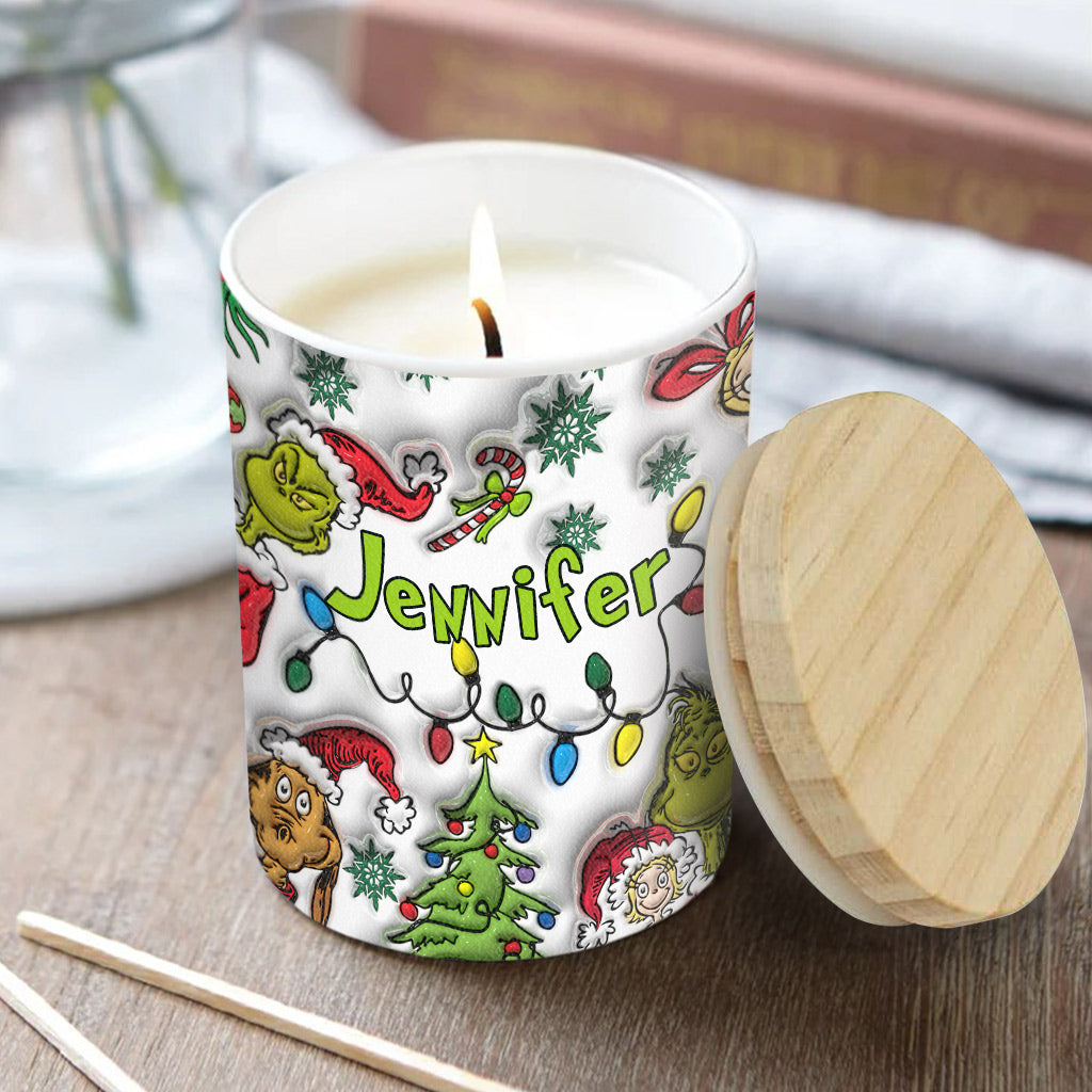 Personalized Christmas Candle with Wooden Lid Custom Name Gift