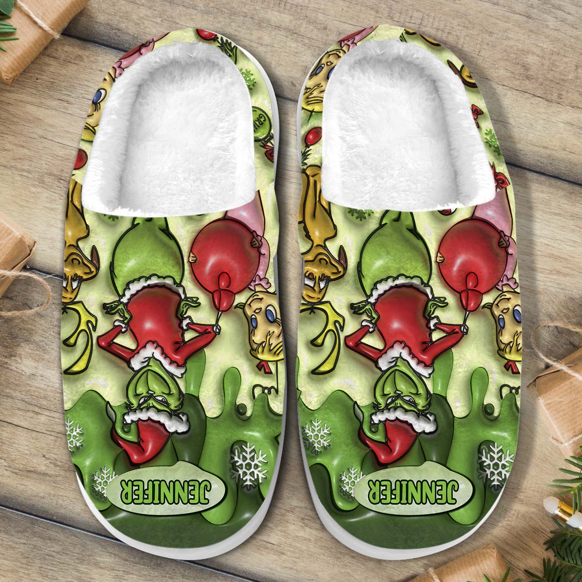 Personalized Christmas Slippers with Grinch Design for Adults | Cozy Holiday Gift