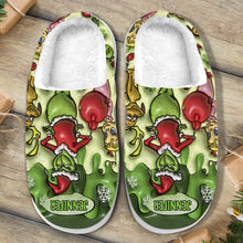 Load image into Gallery viewer, Personalized Christmas Slippers with Grinch Design for Adults | Cozy Holiday Gift
