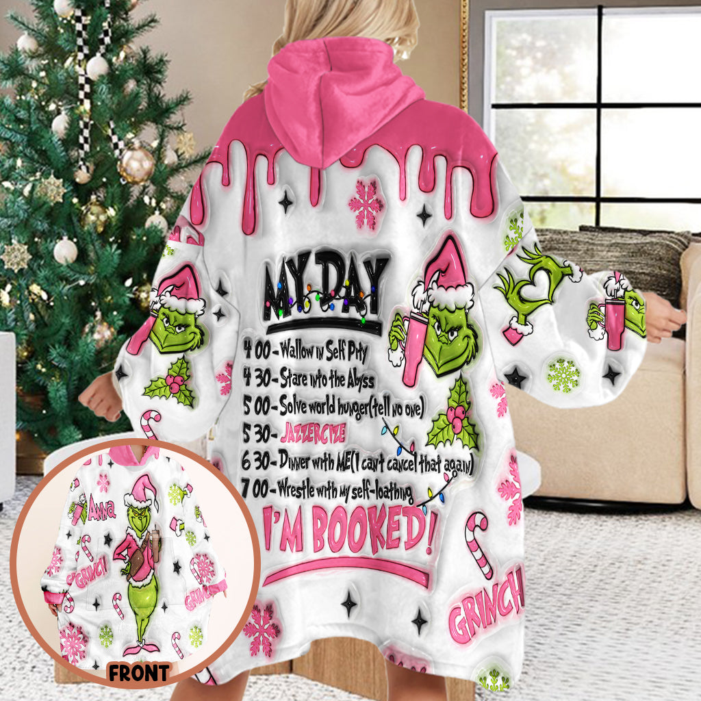 Personalized Grinch Hoodie Blanket Custom Gift for Christmas