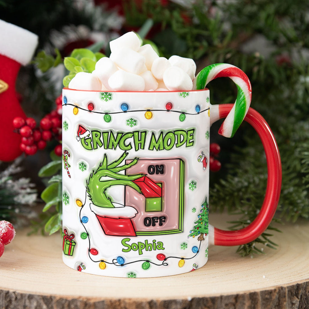 Personalized Grinch Mode Accent Mug Custom Name Holiday Gift