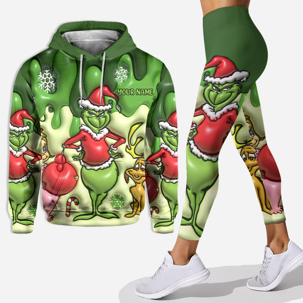 Personalized Grinch Hoodie & Leggings Set Custom Name Gift for Christmas