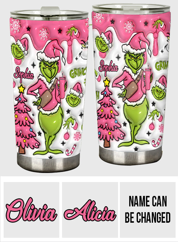Personalized Stainless Steel Grinch Tumbler with Name for Christmas