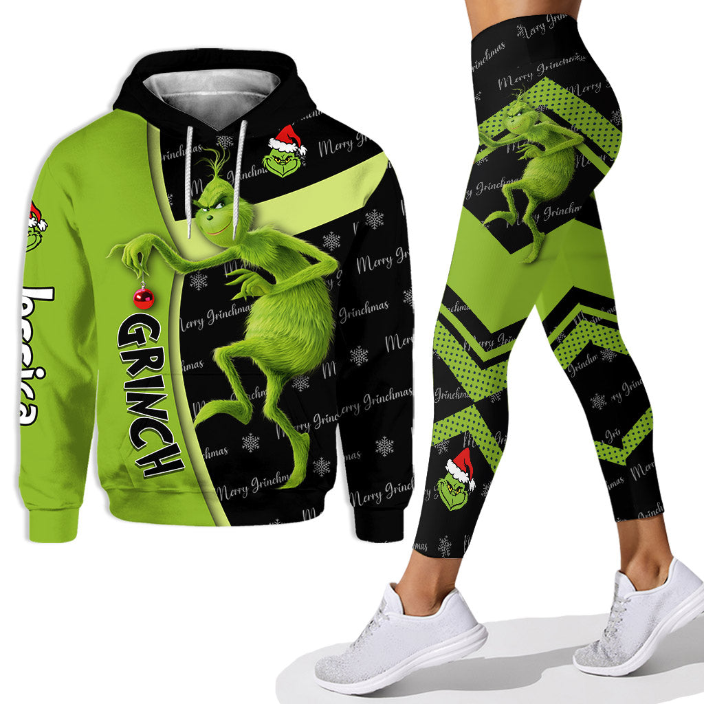 Personalized Grinch Hoodie and Leggings Custom Name Gift for Christmas