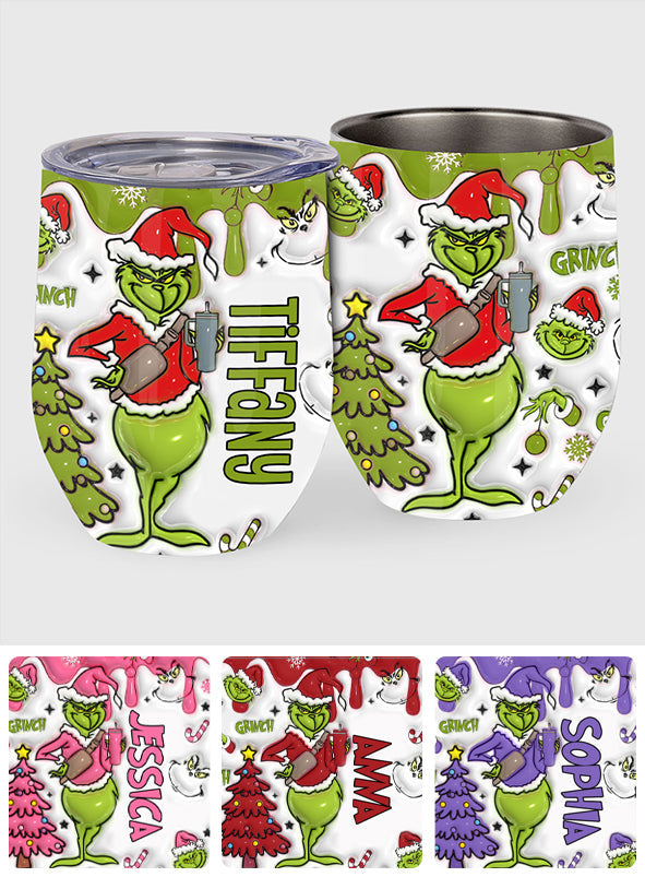 Personalized Grinch Wine Tumbler Custom Name Christmas Gift