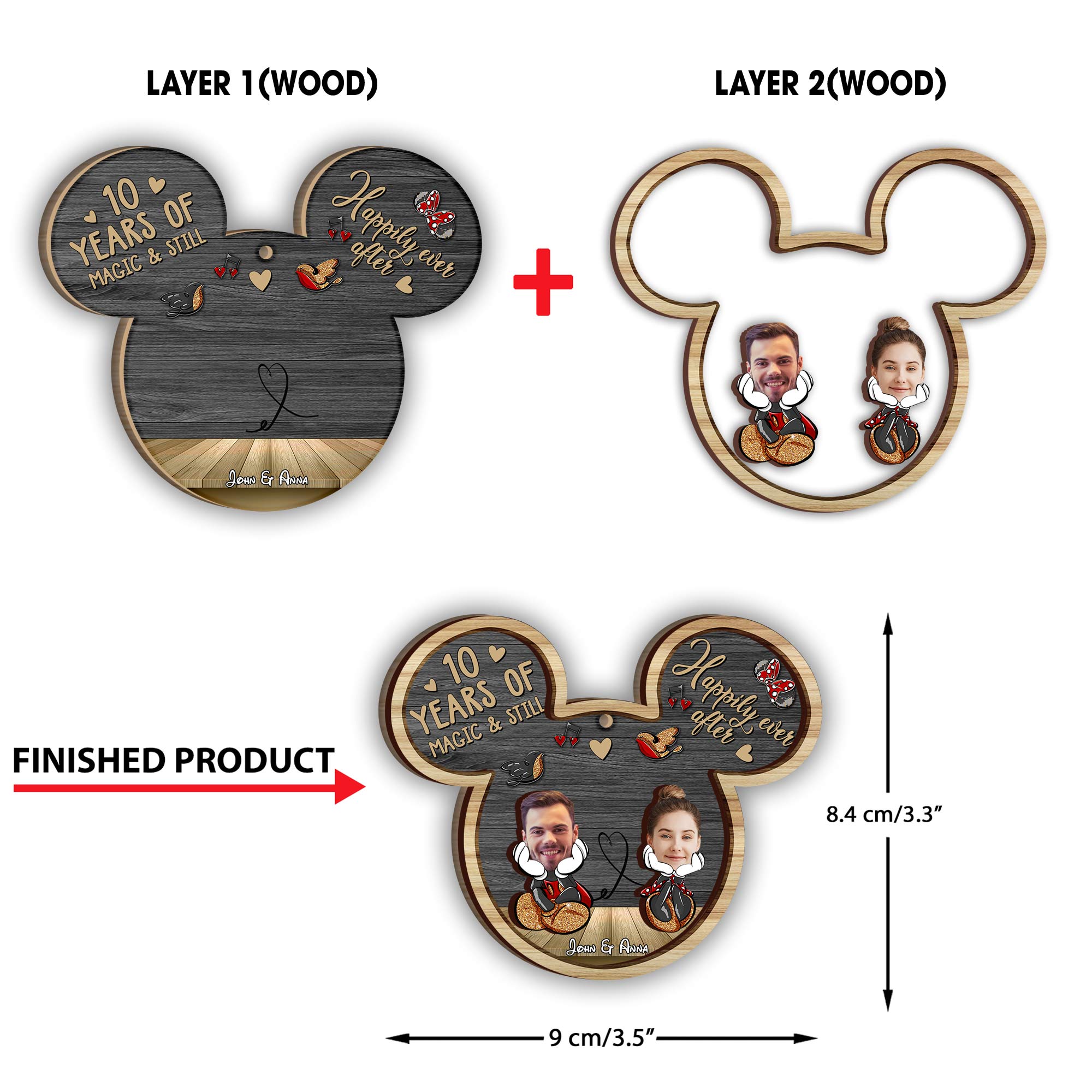 Personalized Mickey Mouse Layered Ornament Custom Gift for Couples