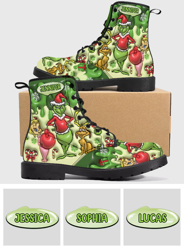 Personalized Grinch Leather Boots Custom Name Holiday Gift