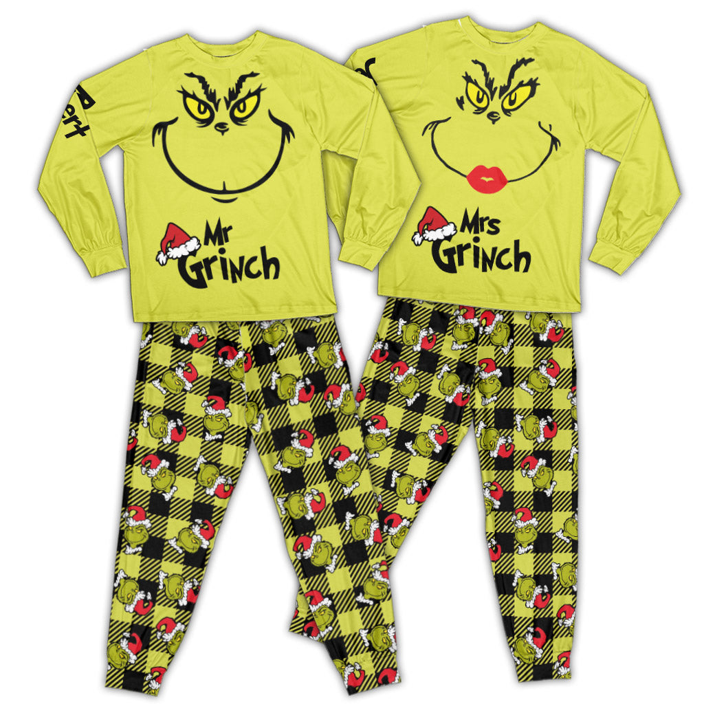 Personalized Grinch Couple Pajamas Set for Christmas | Custom Name