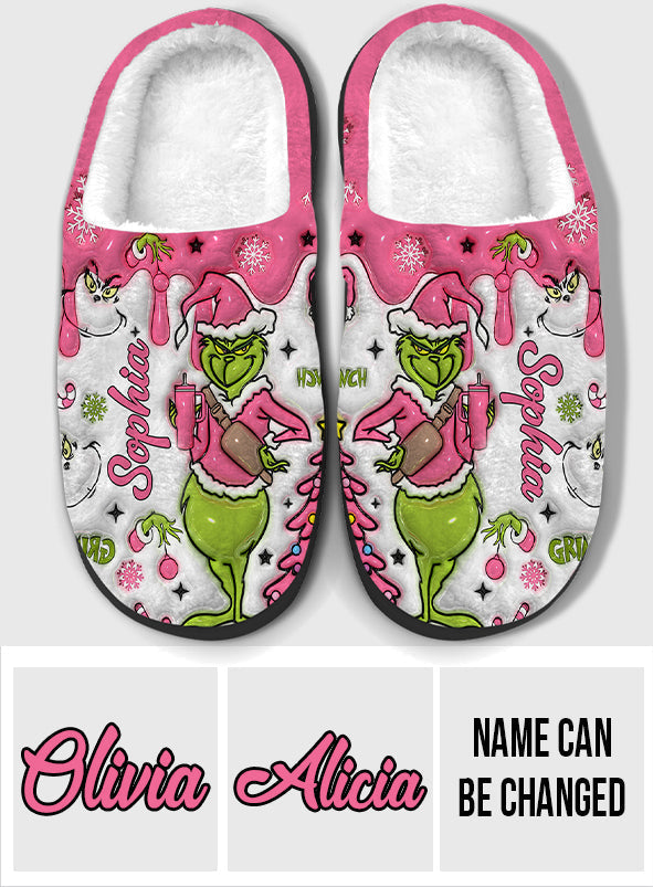 Personalized Grinchmas Slippers with Custom Name for Christmas Gift