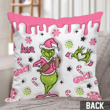 Load image into Gallery viewer, Personalized Grinch Christmas Throw Pillow with Custom Name

