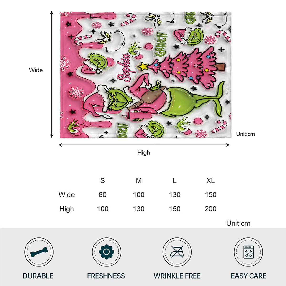 Personalized Snowflakes Grinch Blanket Custom Name Gift for Christmas