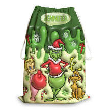 Load image into Gallery viewer, Personalized Grinch Drawstring Tote Bag for Christmas Gifts
