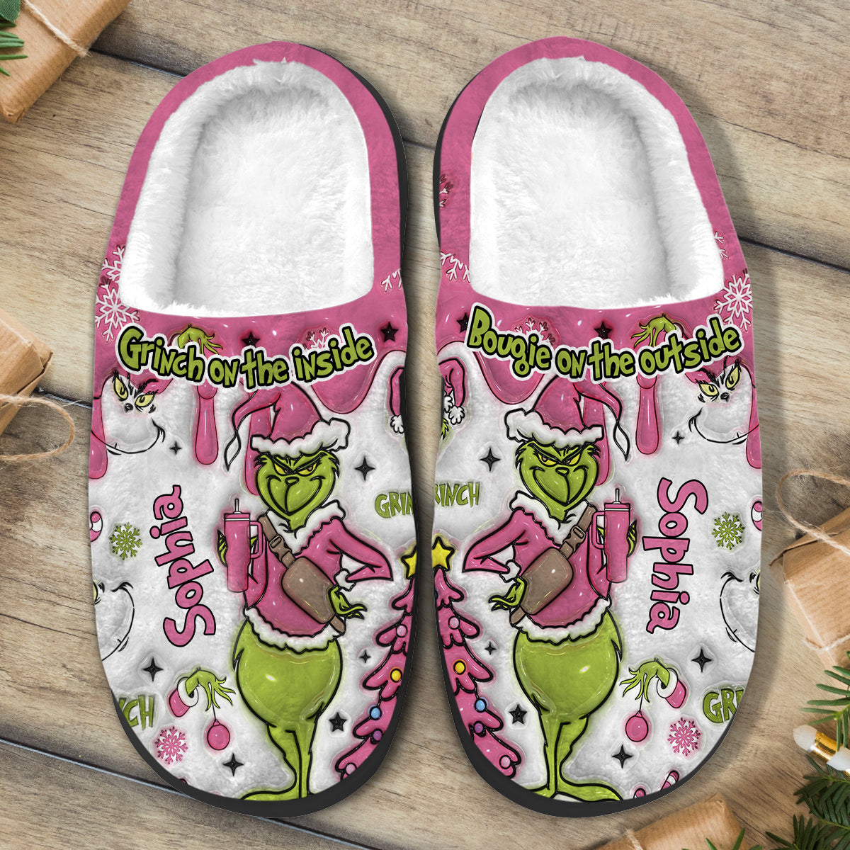 Personalized Grinch Slippers Custom Name Cozy Holiday Gift