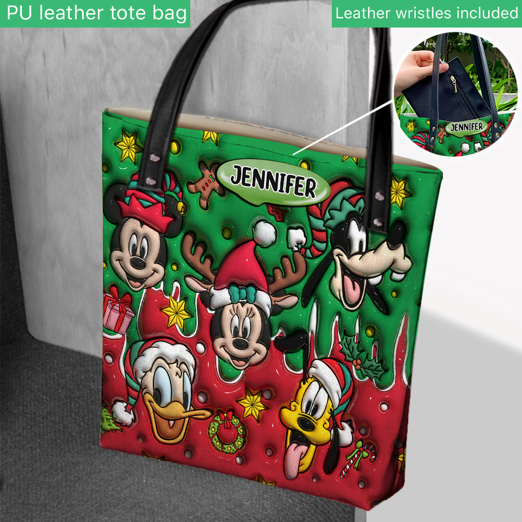 Personalized Christmas Mouse Tote Bag with Custom Name