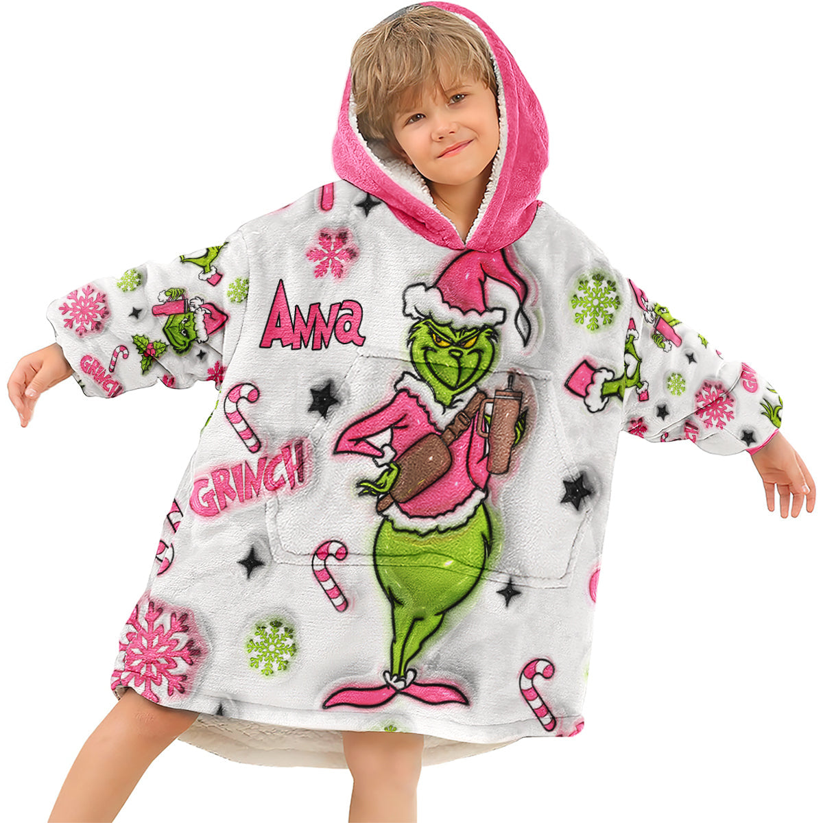 Personalized Grinch Hoodie Blanket Custom Gift for Christmas
