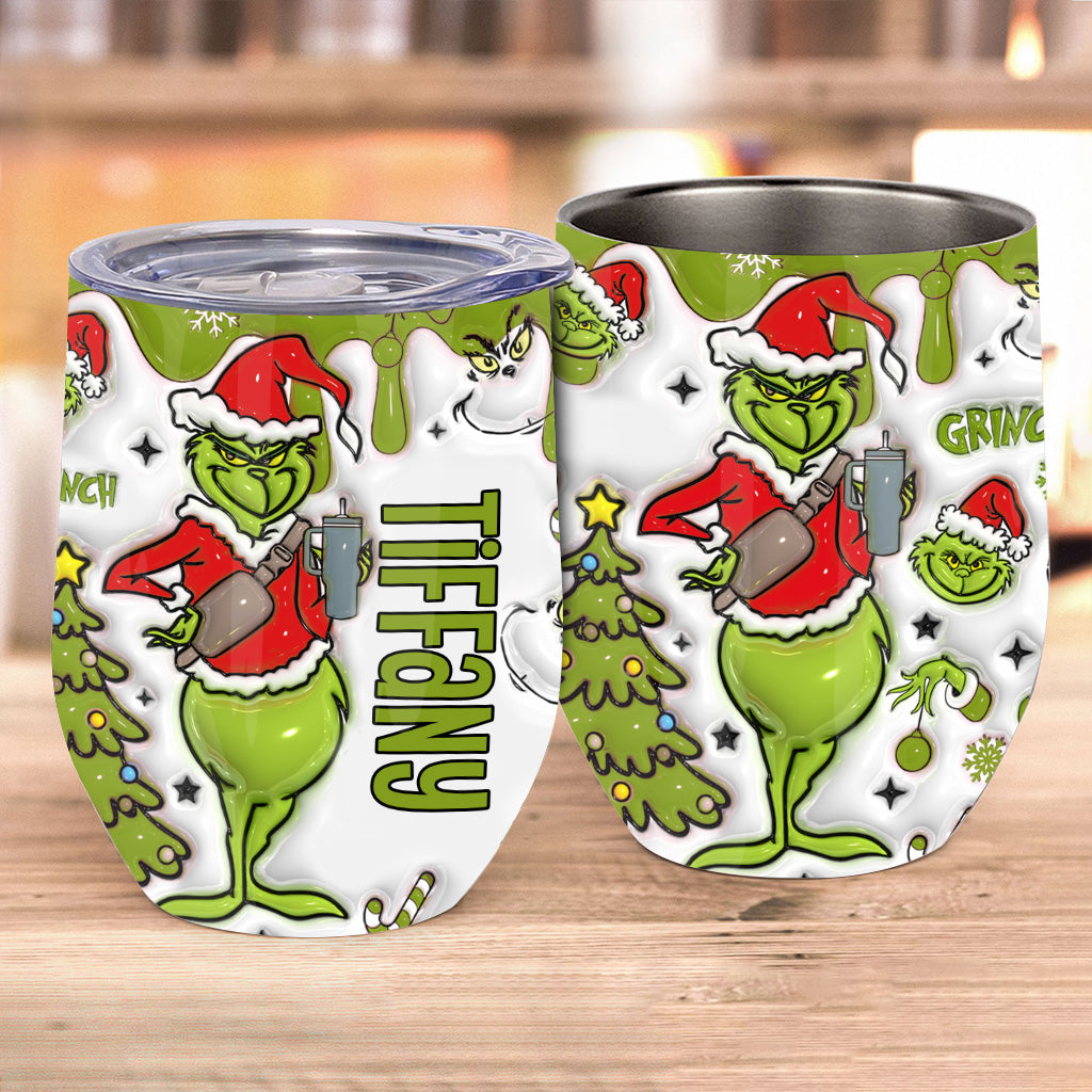 Personalized Grinch Wine Tumbler Custom Name Christmas Gift